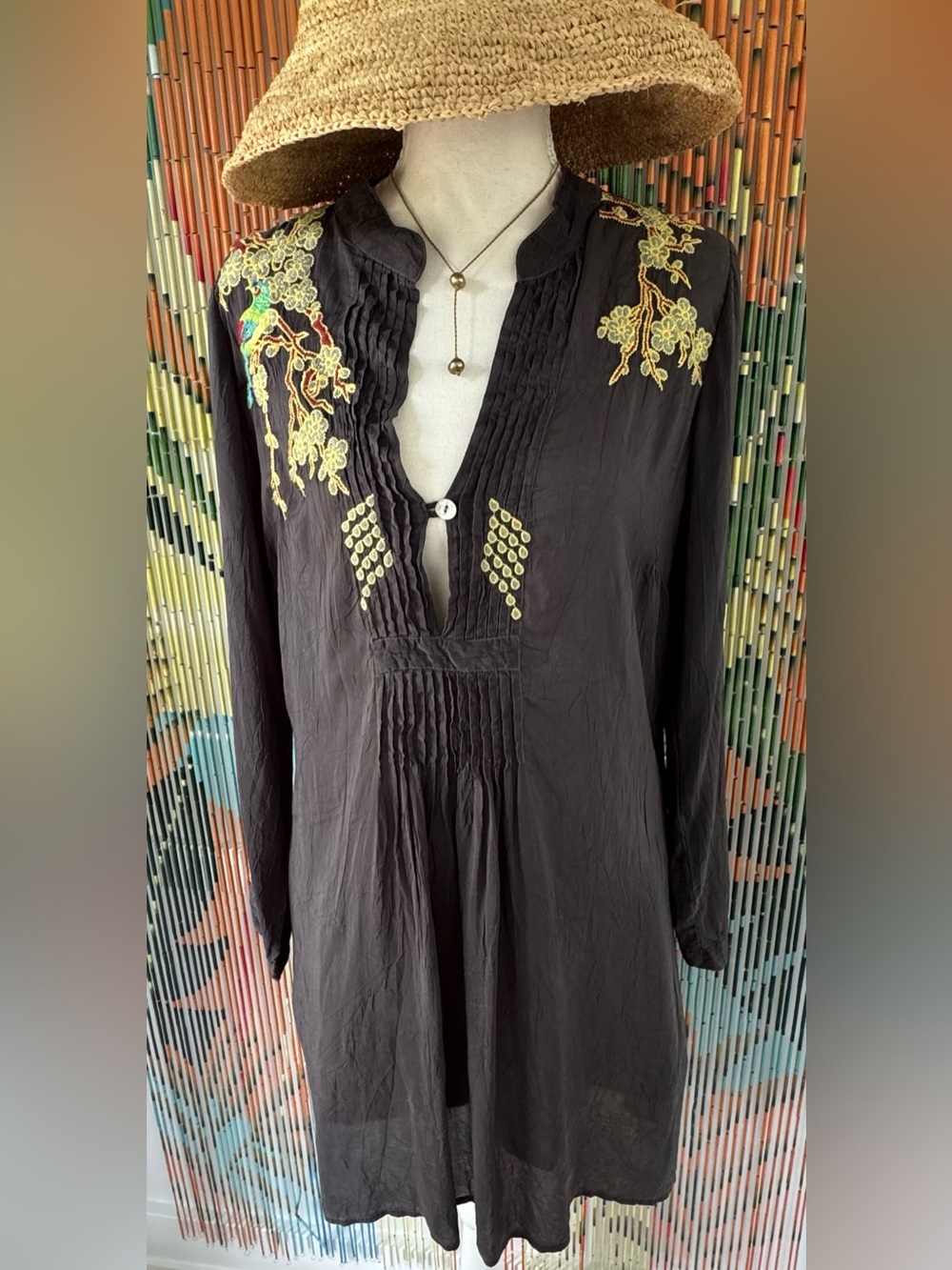 Johnny Was Black Dress with Yellow Floral Embroidery